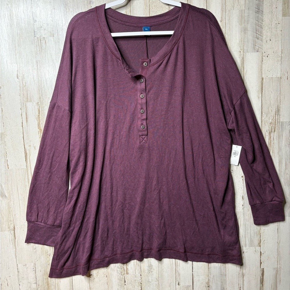 OLD NAVY Long Sleeve Oversized Boyfriend Henley Plush Knit Tunic Dark Purple XXL - Picture 3 of 14